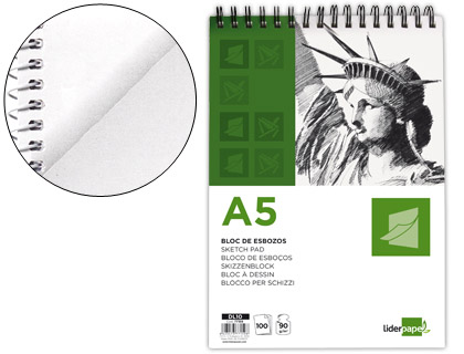 Bloc dibujo Liderpapel Esbozos A5 espiral 100h 90g/m²